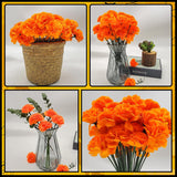 100 Pcs Marigold Flowers Heads With Floral Stems, Silk Orange Artificial Flowers For Diwali Day Of The Dead Diy Marigold Garland Wreath Decor (100)