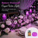 Light Purple Fairy Lights Battery Operated 16FT 50 LED Twinkle String Lights with Timer 8 Lighting Modes Waterproof Decorative Lights for Bedroom Party Christmas Decor