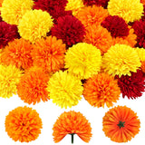 40Pcs 2.75'' Marigold Flowers Heads Bulk, Silk Marigold Artificial Flowers For Diwali Home Decor Diy Wreath Garland Craft Baby Shower Wedding Mexican Party Decoration Halloween New Year Decor?Mix-1?
