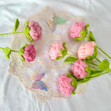 Crochet Rose Flowers, 7Pcs Crochet Flower Bouquet Artificial Pink Rose Bouquet Knitted Flowers Gift For Women Home Office Wedding Table Decor