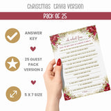 Rustic Floral Christmas Trivia Game Fun Party Activity With Holiday Movie And Song Questions For Adults, Office, Group, Thanksgiving, 25 Pack, 5X7 Cards, Version 2
