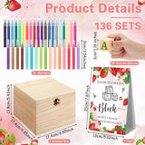 136 Pcs Baby Shower Blocks To Decorate Game Kit Includes 98 Wooden Blocks, 36 Markers, 1 Game Sign, 1 Storage Box For Baby Shower Gender Reveal Activity Party Decorations(Strawberry)