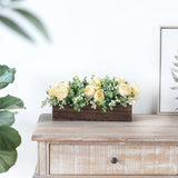 Centerpiece Table Decorations For Dining Room Farmhouse Table Centerpieces Decor Wood Tray With 3 Artificial Flowers And 2 Eucalyptus For Living Room Kitchen Table, 14.1" X 4.7" X 3.1"