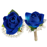 Wrist Corsage Blue Boutonniere Of Men,2Pcs Blue Corsage And Boutonniere Set For Wedding School Prom Decor