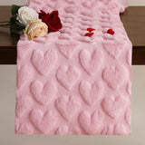 Valentines Tbale Runner 13X48 Inch Soft Plush Faux Fur Jacquard Pink Heart Table Runner, Seasonal Kitchen Dining Table Valentine'S Day Decoration For Home Party Decor Zr004B48