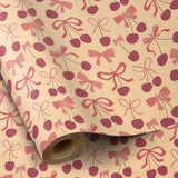 Cherry Bow Wrapping Paper For Girls, Mini Roll, Gift Wrap With Cherry And Red Bows Tie Patterns, Krfat Paper Great For Birthday, Valentine'S Day, Wedding, Anniversary, 17 Inch X 16.4 Feet