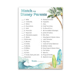 Beach Surf Theme Match Cartoon Parents Baby Shower Games — Pack Of 25 — Summer Blue Ocean Surfing Games, Match Famous Cartoon Parents Fun Co-Ed Baby Shower Activity, Star Kids Match Game G940-Dpm
