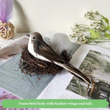 2Pcs Gray Artificial Feathered Birds 6Inch Clip On Sparrow Bird Ornaments For Christmas Tree Decoration Wreath Craft Garden Home Decor Party Accessories