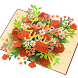 Floral Red Roses Pop Up Card, Love You, Elegant 3D Greeting Cards, Gifts For Birthday, Mothers Day, Anniversary, Valentines Day, 5X7 - Includes Envelope And Message Note