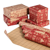 Christmas Kraft Wrapping Paper Roll - Red Reindeer, Snowflake, Christmas Tree And Text Design - 17 Inches X 10 Feet Per Roll, Total Of 4 Rolls