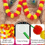 Marigold Garland For Decoration,5 Pcs Of 5-Feet Long Artificial Flower Garlands,Indian Décor For Pooja, Wedding, Halloween, Diwali,(Yellow & Red)