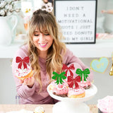 24 Pack Christmas Bowknot Cupcake Toppers Merry Christmas Cake Decorations Xmas Bow Themed Birthday Cupcake Picks For Christmas Party New Year Bridal Shower Party Decorations Multi