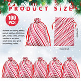100 Pcs Christmas Satin Gift Bags With Drawstring Candy Cane Bags Christmas Mini Glitter Stripes Treat Bag Reusable Gift Wrapping Sack For Xmas Holiday Party Favor(4 X 6 Inch,White And Red)