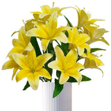 Artificial Lily Flowers,6 Pcs Faux Lily Flowers,23 Inch Long Stem Tiger Lily Branch With 3 Full Blooms And 4 Leaves, Latex Real Touch Lilium Flower For Wedding Bouquet (6, Yellow)