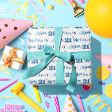 21St Birthday Wrapping Paper Roll - Blue Happy 21St Birthday With Heart Gift Wrap For For Age21 Teens, Adults, Boys - Mini Roll - 17 Inches X 16.4 Feet (23.2 Sq.Ft.)
