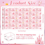 Princess Castle Birthday Wrapping Paper Roll For Girls Pink Princess Gift Wrap Paper With Crown Carriage Hot Air Balloon Design For Baby Shower Holiday Party Decor, 17 Inch X 16.4 Feet