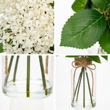 Artificial Hydrangea Flowers In Glass Vase With Faux Water, 13.8" Fake Cream Hydrangeas Arrangement Centerpiece For Home Café Kitchen Bathroom Decoration