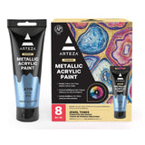 Metallic Acrylic Paint, Set Of 8 Jewel Tones Colors In 4.06Oz Tubes, Rich Pigments, Non Fading, Paints For Artists And Hobby Painters