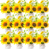 12 Pcs Artificial Sunflower Potted Plants Rustic Silk Sunflowers For Kitchen Spring Centerpieces For Tables Yellow Fake Flower With Plastic Pot For Summer Bathroom Wedding Office (White)