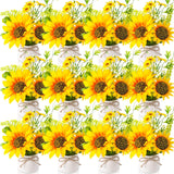 12 Pcs Artificial Sunflower Potted Plants Rustic Silk Sunflowers For Kitchen Spring Centerpieces For Tables Yellow Fake Flower With Plastic Pot For Summer Bathroom Wedding Office (White)