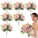 6 Bundles Artificial Dahlia Flowers Bouquets With Daisies Silk Flowers Artificial With Stems Floral Arrangements Faux Dahlias For Home Wedding Party Office Decor (Pink)