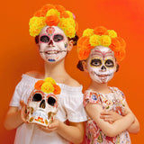Artificial Marigold Flowers - 50 Pcs Halloween Decoration Orange Marigold Head Silk Fake Paper Flowers Garland Dia De Los Muertos Decor For Festival Backdrop (Orange)