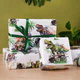 Dinosaur Wrapping Paper Roll For Kids Boys, Mini Roll, Watercolor T-Rex And Monster Truck Gift Wrap Paper For Birthday, Dino Party, Adventure Celebration, 17 Inches X 16.4 Feet