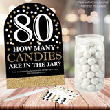 Big Dot of Happiness Adult 80th Birthday - Gold - How Many Candies Birthday Party Game - 1 Stand and 40 Cards - Candy Guessing Game