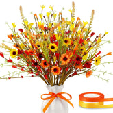 12 Pack Fall Flowers, Artificial Autumn Floral Berry Picks Forsythia Stem For Thanksgiving Harvest Bouquet Floral Arrangements Garland Table Centerpieces Home Decor