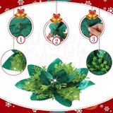 36 Pcs Christmas Glitter Artificial Poinsettia Flowers Xmas Poinsettia Artificial Wedding Flowers Decorations Xmas Tree Ornaments With Clips For Party, 6 Inch, 4 Inch, 3 Inch(Grass Green)