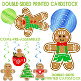 Gingerbread Party Hanging Swirls Christmas Gingerbread Man Party Decorations 20Pcs Gingerbread Ceiling Swilrs Christmas Tree Hanging Cutout Streamers For Merry Xmas Snowman Party Supplies
