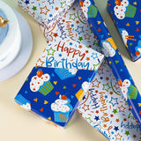Reversible Birthday Wrapping Paper Roll, Mini Roll, Blue Cupcake Design And Colorful Happy Text With Stars, Colorful Adorable Gift Wrap For Boys Girls Birthday Party, 17 Inches X 16.4 Feet
