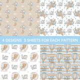 12 Sheets Teddy Bear Wrapping Paper For Baby Boy Infant - 19.7” X 27.6” Blue Bear Gift Wrap Paper In Moon Star Hot Air Balloon Patterns For Baby Shower, New Baby Birth, Baptism, Birthday Party
