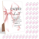 Pacifier Hunt Baby Shower Game, Pink Bow Wood Sign With Stand And 50 Mini Pacifiers, Baby Shower Game, Gender Reveal Games, Gender Reveal Neutral Decorations, Centerpiece Party Decorations,1