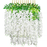 (36 Branches 12 Pack /45 Inch /3.7Ft Wisteria Hanging Artificial Flowers Fake Bushy Silk Vine Garland String For Wedding Party Garden Greenery Home Wall Deco White