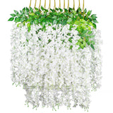 (36 Branches 12 Pack /45 Inch /3.7Ft Wisteria Hanging Artificial Flowers Fake Bushy Silk Vine Garland String For Wedding Party Garden Greenery Home Wall Deco White