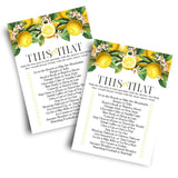 Lemon Bridal Shower Games Would She Rather - 25 Card Pack - This Or That Game Fun For Graduation Parties, Rehearsal Dinners & Birthdays - Main Squeeze Botanical Design