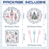 Nutcracker Christmas Plates Decor - 96 Pcs Pink Blue Nutcrackers Xmas Party Decorations Disposable Dessert Paper Plate Napkins Forks Tableware Supplies For Winter Holiday Serves 24 Guests