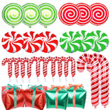 30Pcs Christmas Balloons Decoration Set, Candy Cane Gift Box Mylar Foil Balloons For Christmas New Year Candies Xmas Theme Party Decorations