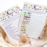Twinkle Little Star Baby Shower Games - Gender Neutral Emoticon Guessing Activities - 25 Cards Pack - Fun For Guests - Purple And Gold Moon Theme