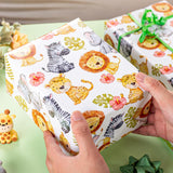 Avocado Green Baby Shower Wrapping Paper,Reversible Cute Personalized Safari Animal Polka Dot Newborn Gift Wrap For Baby Shower, Kids Girls Boys Birthday (17 In X 32.8 Ft)