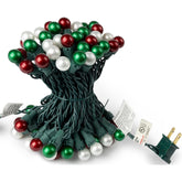 Pearlized Glass Mini Globe Lights Set - 70 G15 Red, Green & Warm-White Led Bulbs - Indoor Outdoor - 25.3 Feet Pearl Berr