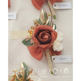 6Pcs Terracotta Boutonniere For Men Wedding - Rust Burnt Orange Artificial Foam Rose Buttonhole With Gold Pins For Groom Groomsmen - Rustic Boho Fall Wedding, Prom Suit, Homecoming Decor