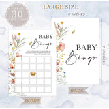 Boho Wildflower Baby Bingo Game, Baby Shower Games, Pack Of 30 Game Cards, Gender Neutral Boy Or Girl - Fa08