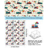 Train Wrapping Paper - 12 Sheets Cartoon Birthday Wrapping Paper Gift Wrap - Blue & Red Trains With Balloons Cake Gifts Train Tracks For Kids Boys Baby Shower Party Supplies - 20X28 Inch