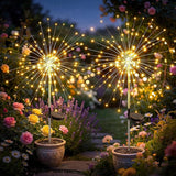 2 Pack Solar Firework Lights 120 LED Starburst Garden Lights Waterproof 8 Modes
