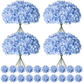100 Pcs Faux Blue Hydrangea Artificial Flowers Bulk, Fake Silk Hydrangea Flowers Heads With Stems For Wedding Decorations Garden Party Baby Shower Porch Home Decor Table Centerpieces
