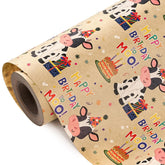 Kraft Cow Birthday Wrapping Paper Roll - Mini Roll - 17 Inch X 16.5 Feet - Cow Wrapping Paper With Cakes And Happy Birthday Moo Design Perfect For Girls Boy Kids, Baby Shower