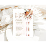 Fun Bridal Shower Games – Boho Floral Terracotta Orange Wedding Activities Set, 25 Double-Sided Cards, Includes Guest Quest, He Said She Said, Would She Rather, And How Well Do You Know The Couple