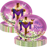 50 PCS Easter He is Risen Paper Plates 11 Inch Disposable Jesus Cross Easter Tableware Easter Party Decorations for Religious Christ Party Spring Lily Floral Supplies